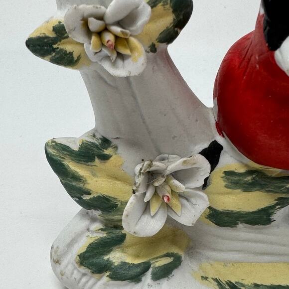 Vintage Cardinal Robin Red Bird on Blooming Branch Ceramic Statue - Picture 6 of 9